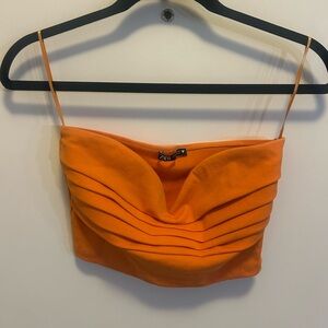 Zara Vibrant Orange Draped Front Crop Top – Strapless - Size Small